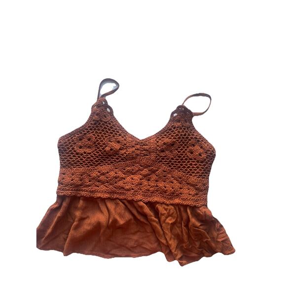 Ultra Flirt Tank Top Women's XL Orange Crochet Cotton Shell Boho Festival Summer - Picture 1 of 8
